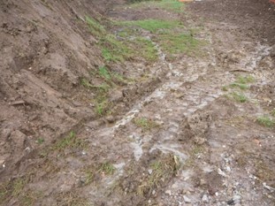 Waterlogged ground on a construction site